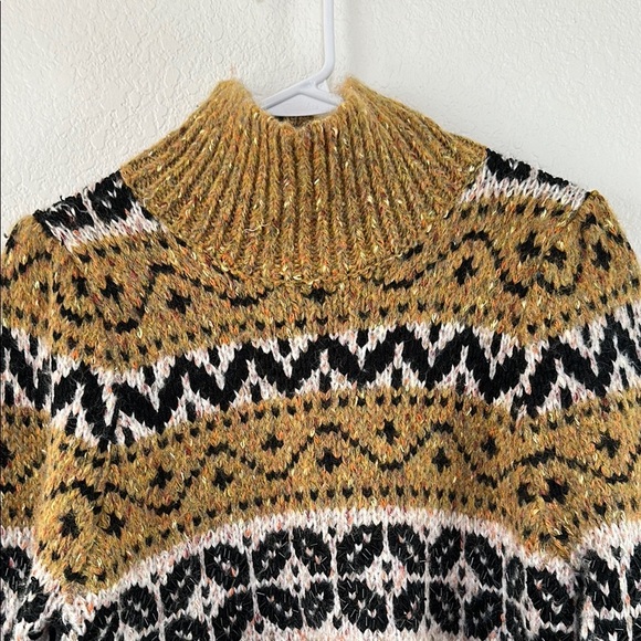 Zara Multi Pattern Mock Neck Sweater With Tube Beads M - Picture 4 of 6